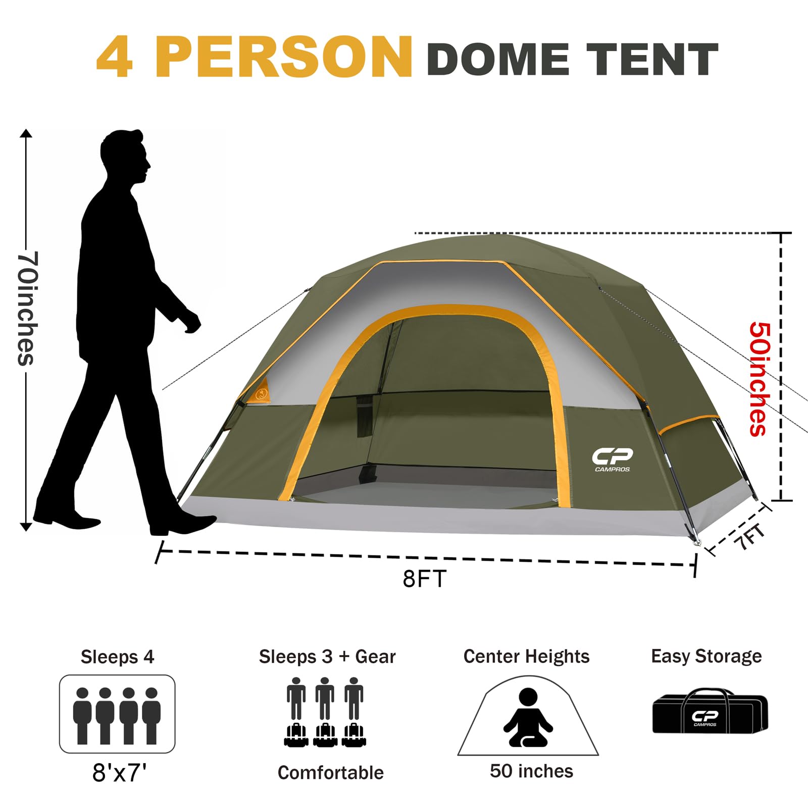 CAMPROS CP 4-person tent interior spacious area for gear and comfort