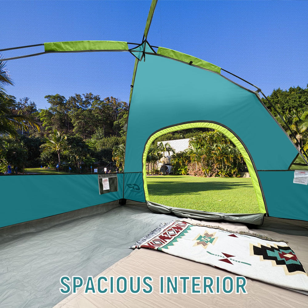 CAMPROS CP 4-Person Tent open entrance showing easy access and ventilation
