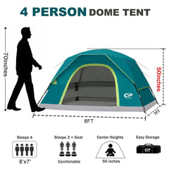 CAMPROS CP 4-Person Tent side profile demonstrates compact pack size for car trips