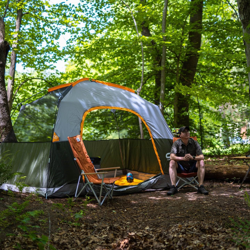 CAMPROS CP 6-person tent large-mesh-windows promote fresh air and bug-free ventilation.