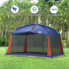 CAMPROS CP screen tent shows quick setup with three people.