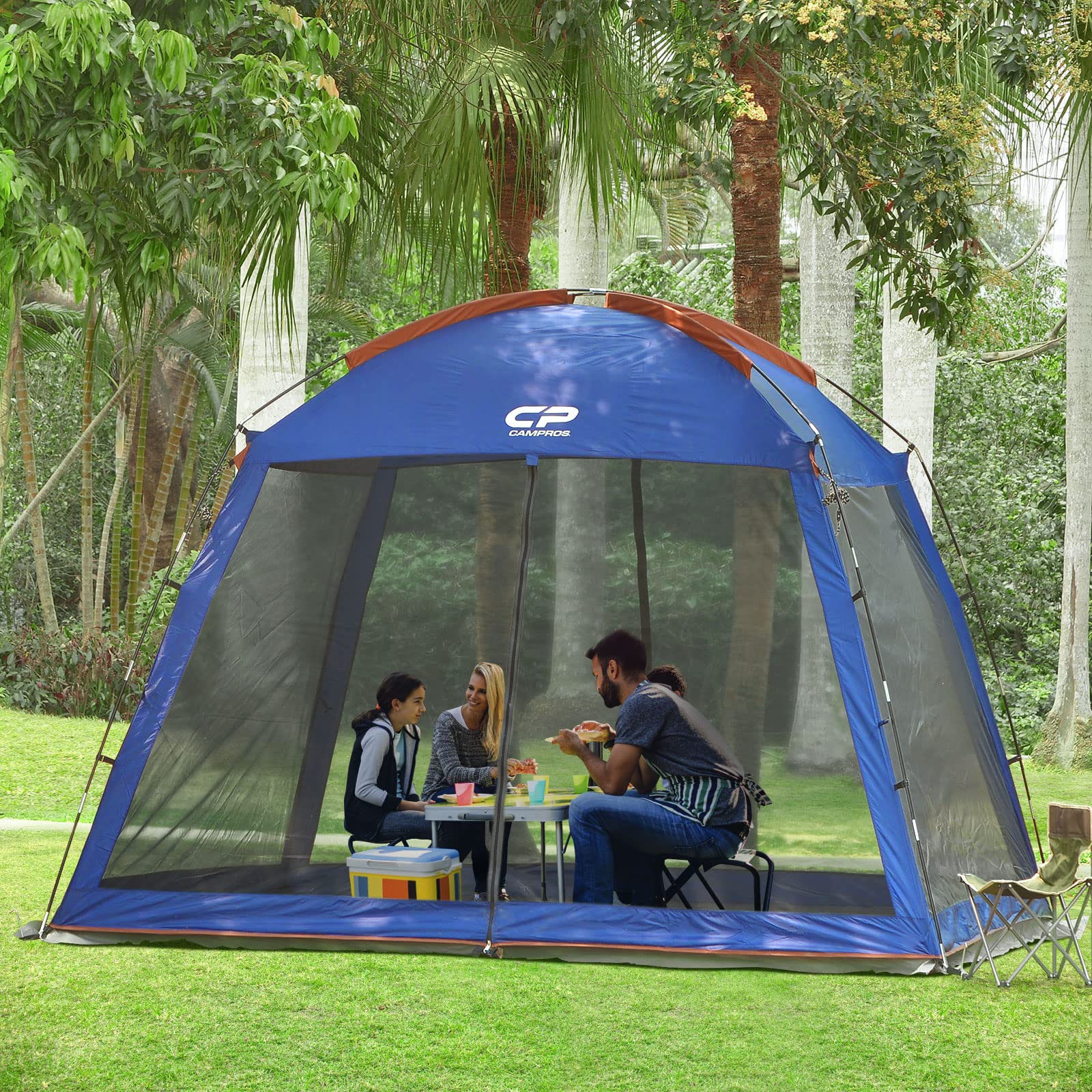 CAMPROS CP screen house in action outdoors supports camping and patio lounging