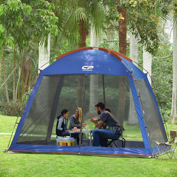 CAMPROS CP screen house in action outdoors supports camping and patio lounging