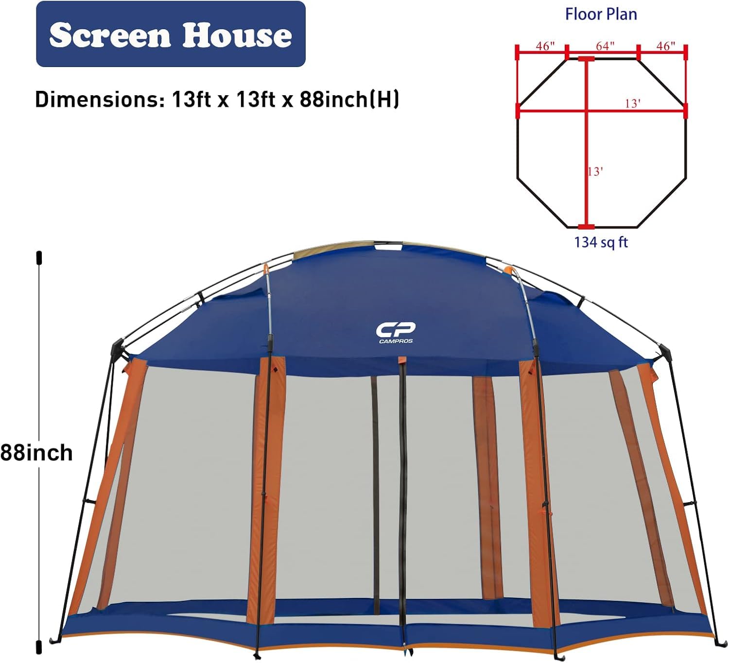 CAMPROS CP Screen House 13x13 top fabric provides UV protection with 190T polyester