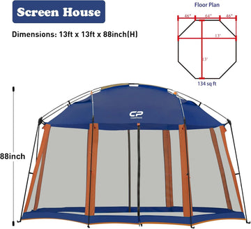 CAMPROS CP Screen House 13x13 top fabric provides UV protection with 190T polyester
