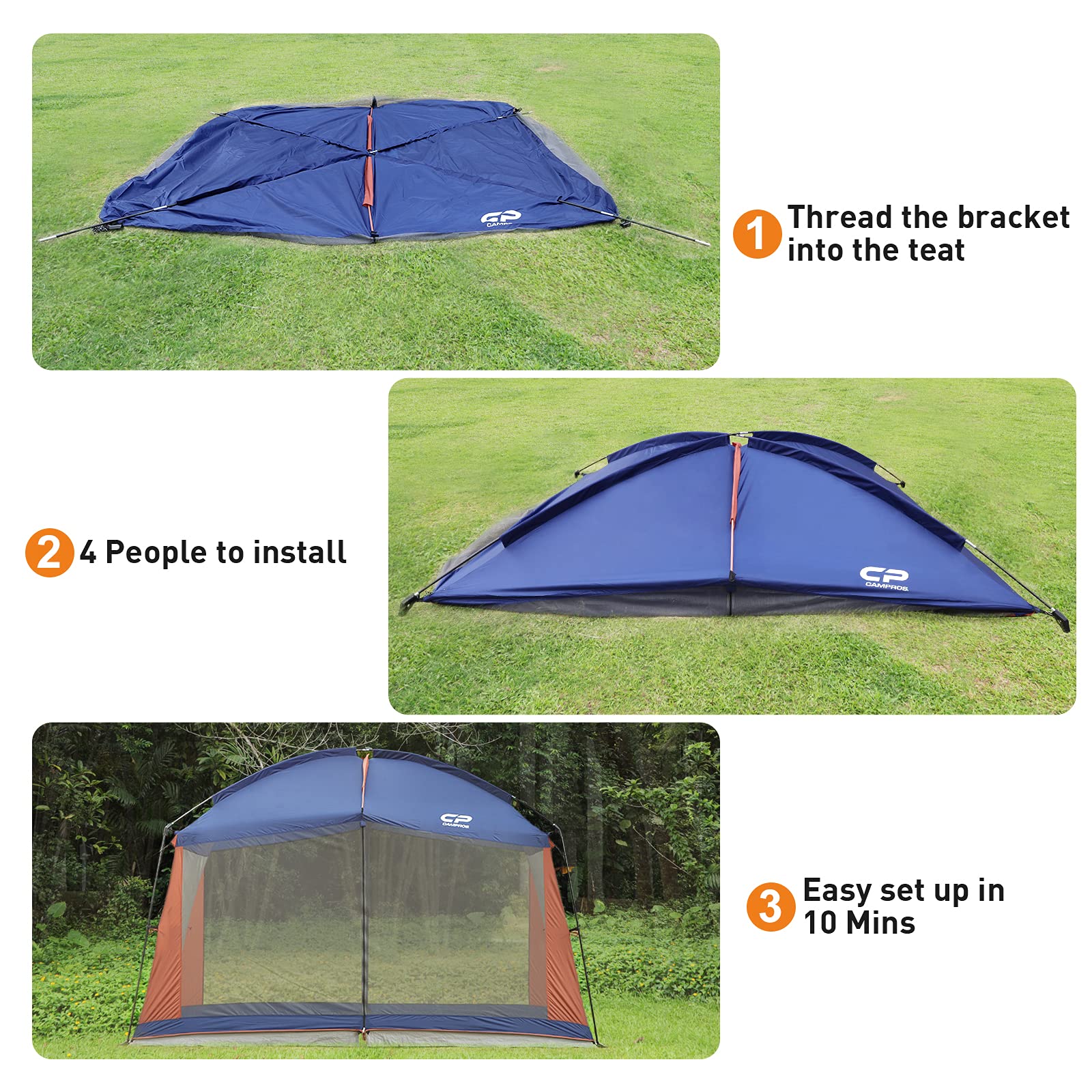 CAMPROS CP screen shelter with carry bag and stakes for easy transport.