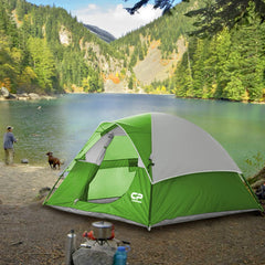 CAMPROS CP tent green interior with gear loft and lantern hook for organization.