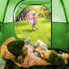 CAMPROS CP tent green rainfly and sealed seams for weather protection.