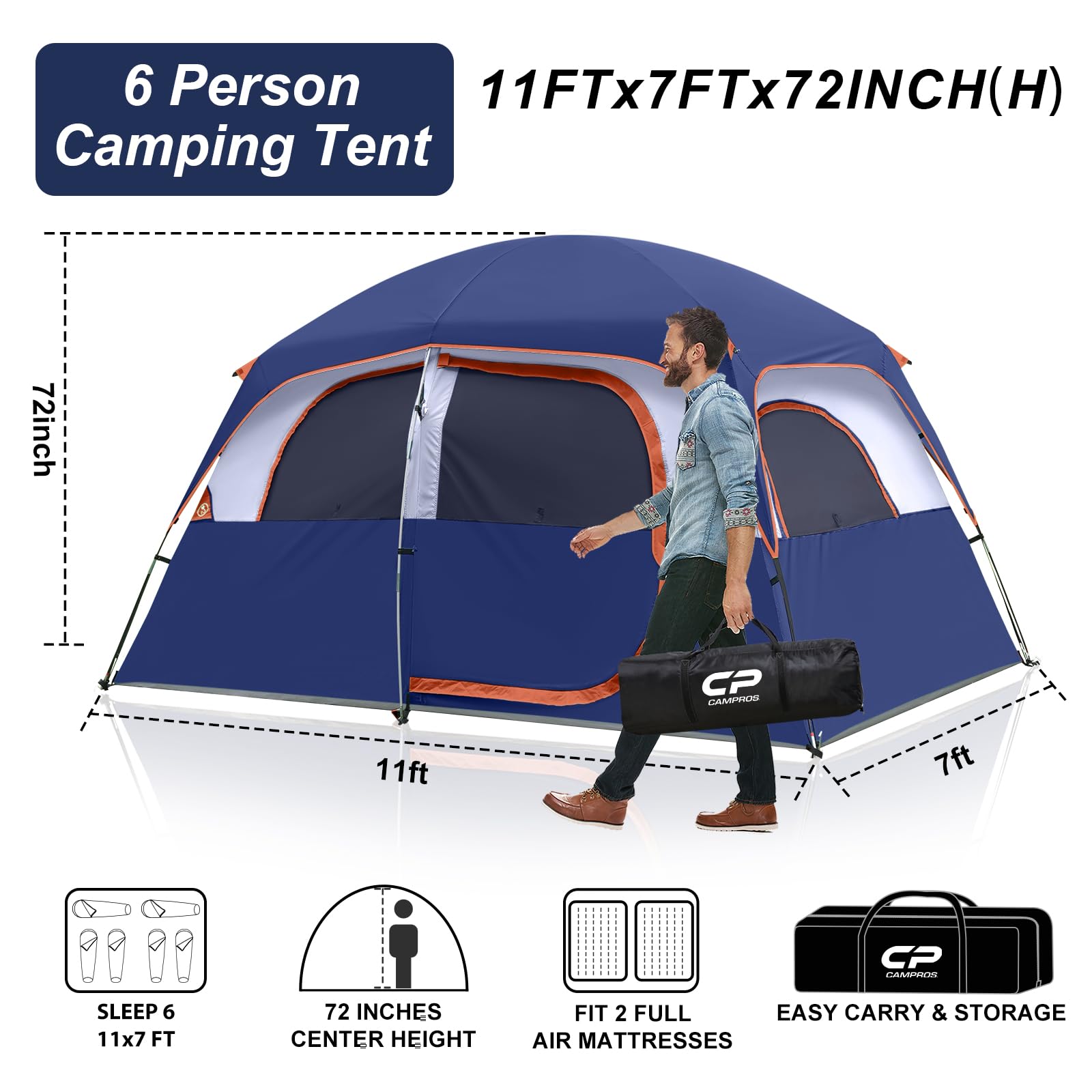 CAMPROS CP 6-person footprint shows spacious cabin interior for gear and sleeping.