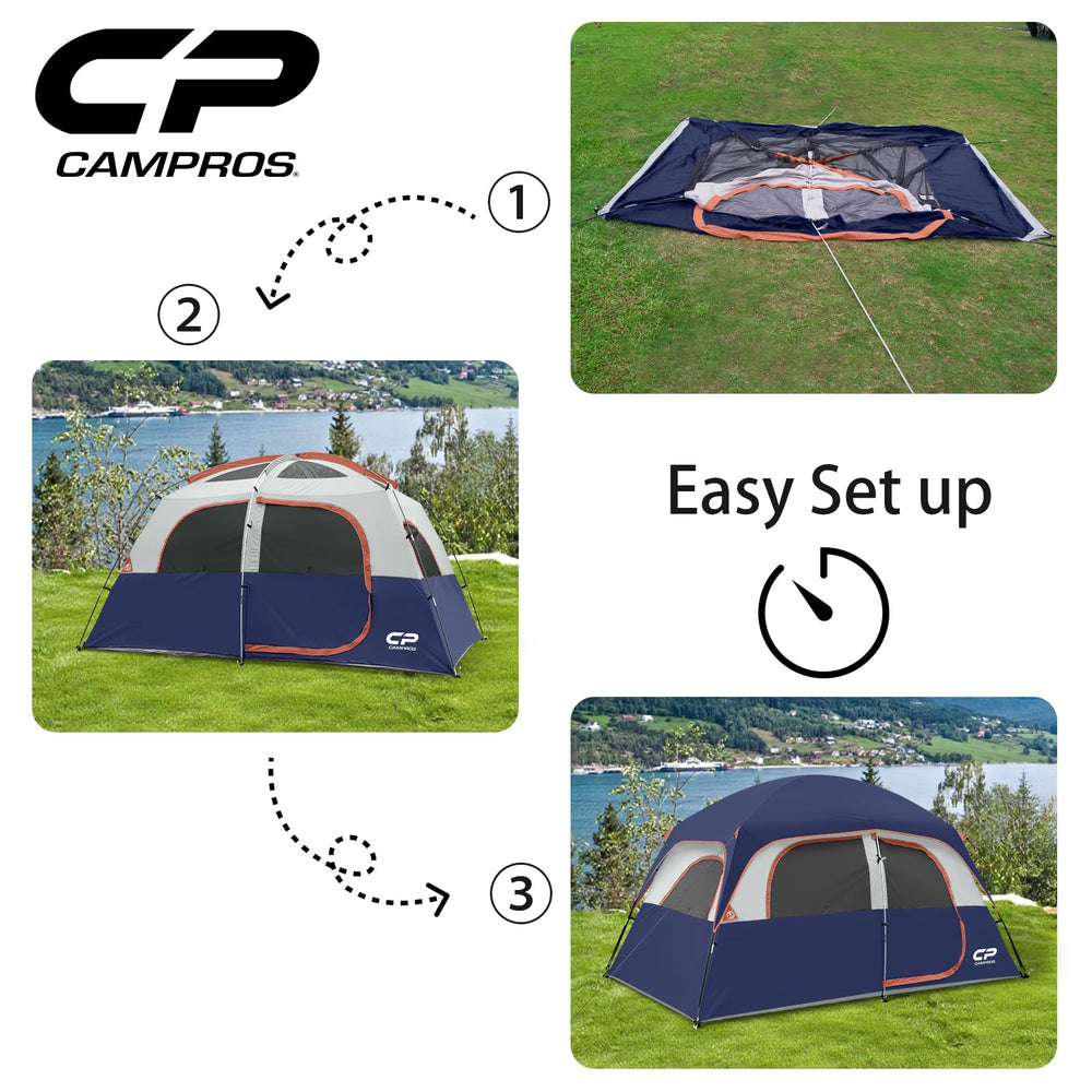 CAMPROS CP 6-person quick setup emphasizes fast shelter for arrivals.