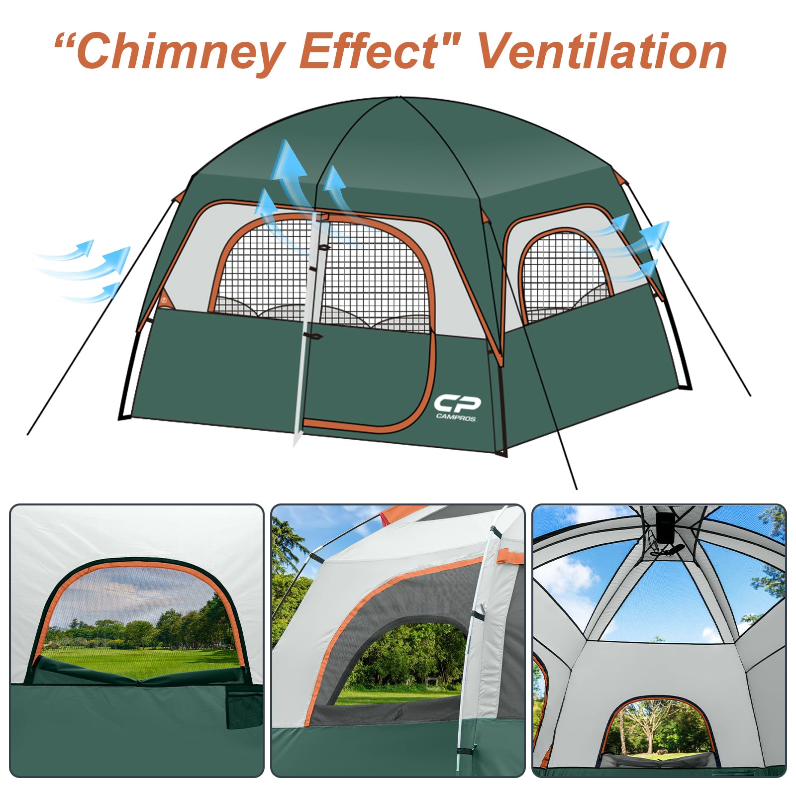 CAMPROS CP tent quick setup highlights easy, fast sheltering.