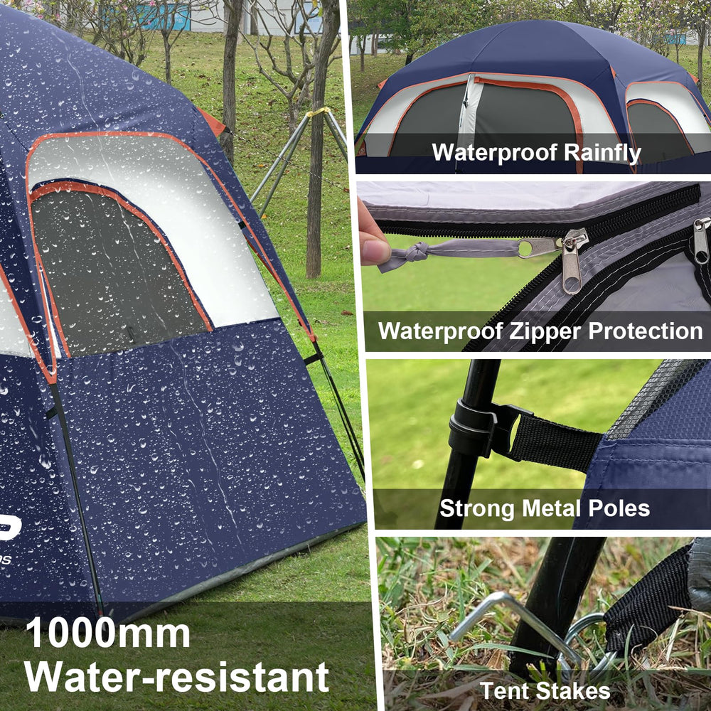 CAMPROS CP 6-person rainfly removal demonstrates versatile weather-ready setup.
