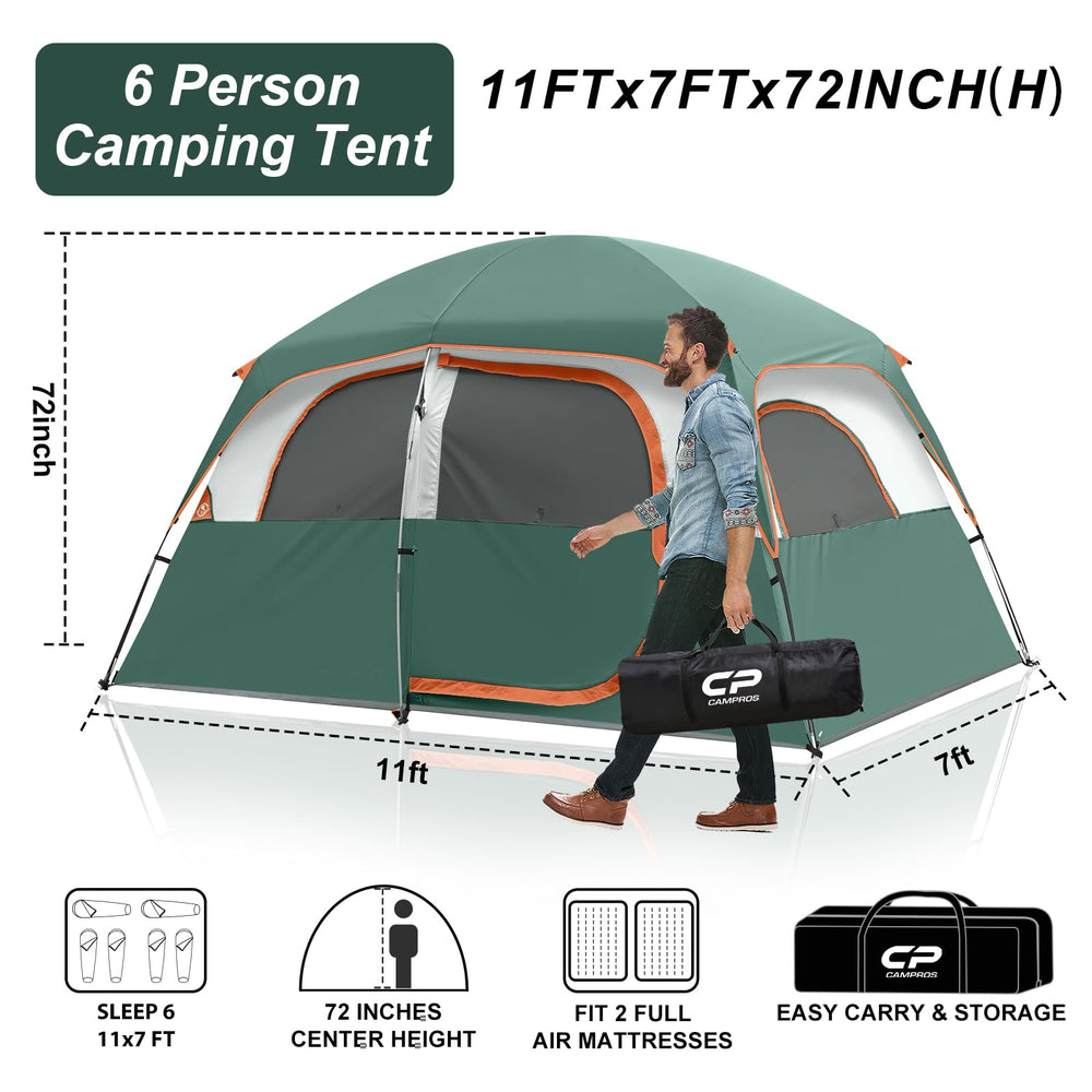 CAMPROS CP tent 6-person waterproof shell keeps you dry during rain.