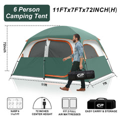 CAMPROS CP tent 6-person waterproof shell keeps you dry during rain.