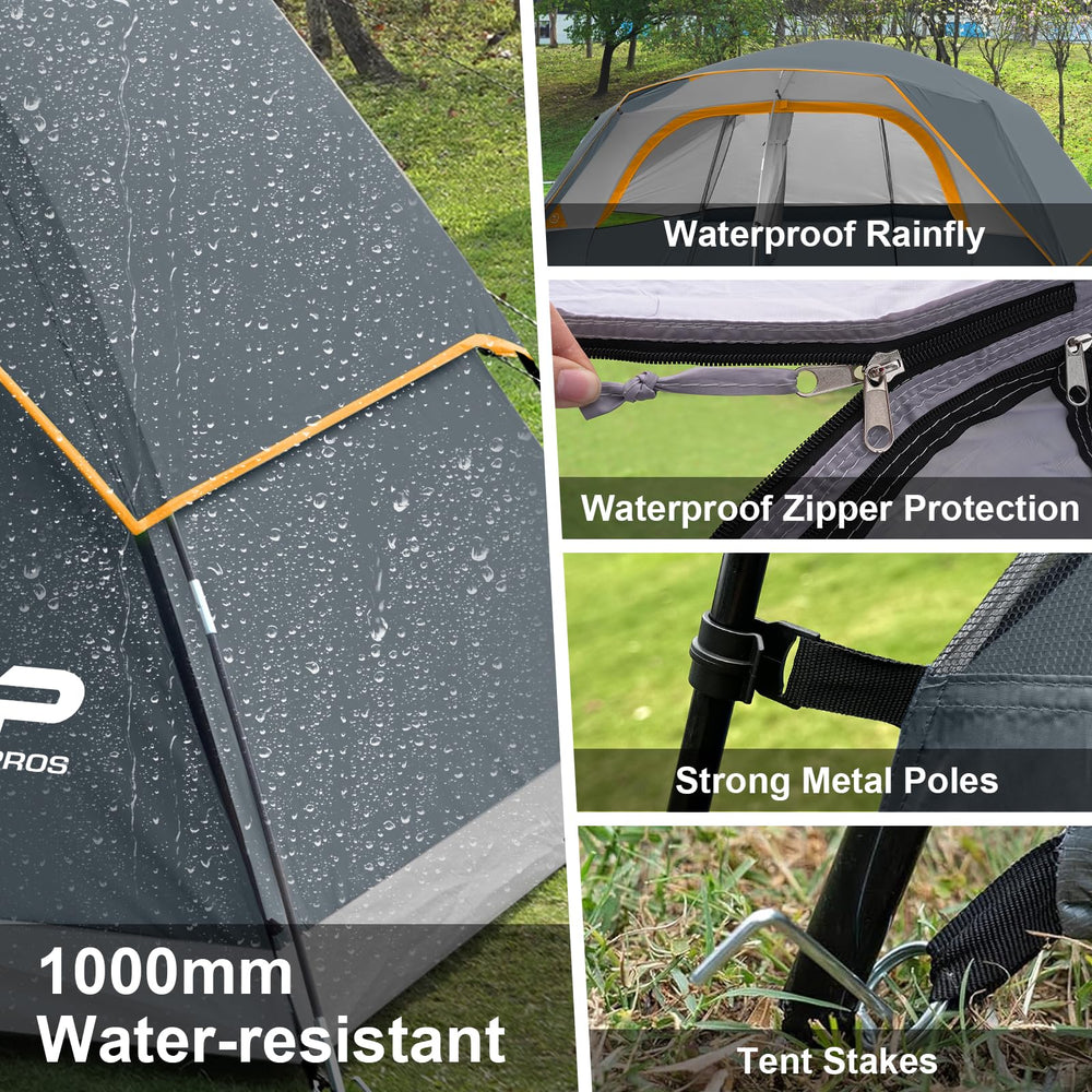 CAMPROS CP 8-person tent showing 76-inch interior height for standing space.