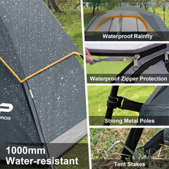 CAMPROS CP 8-person tent showing 76-inch interior height for standing space.