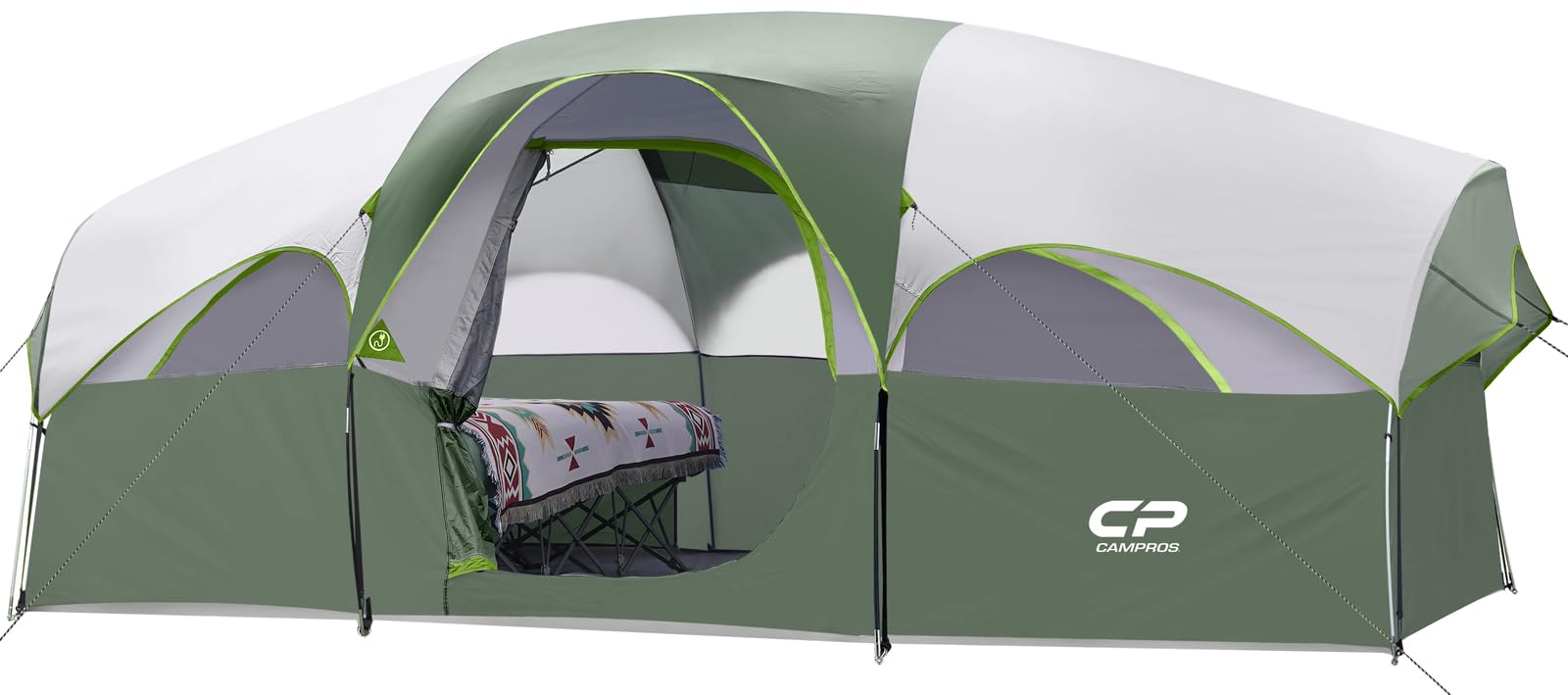 CAMPROS CP 8-person tent exterior view showing a weather-resistant shell for family camping