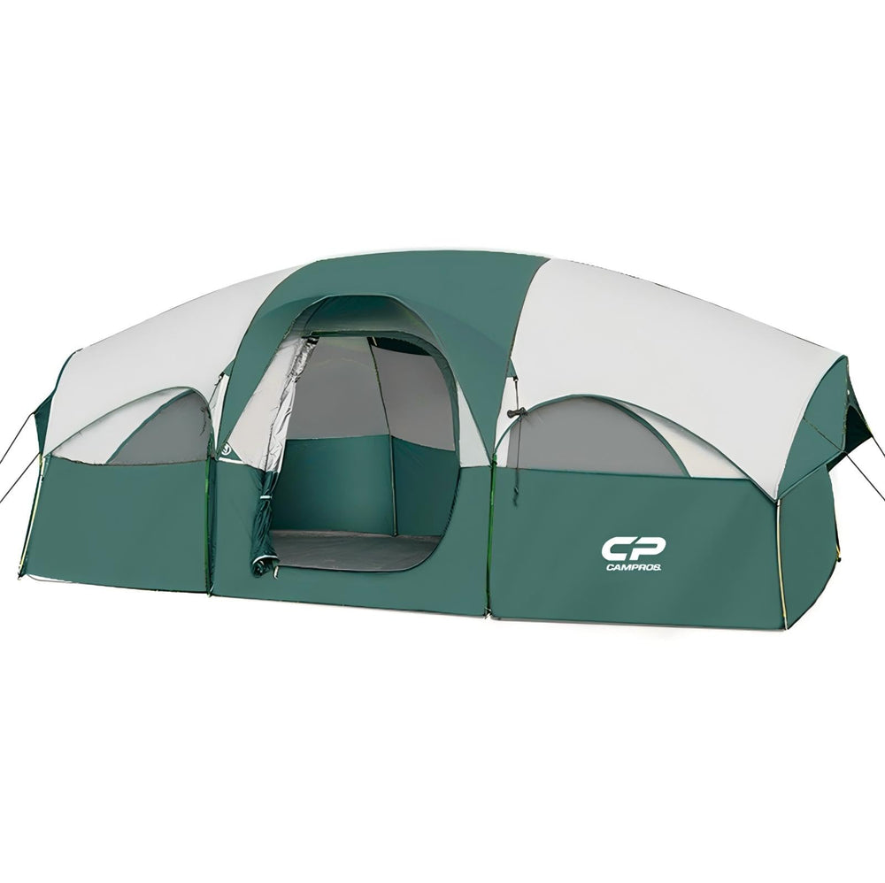 CAMPROS CP tent-8-person exterior in dark green offers rugged family camping shelter