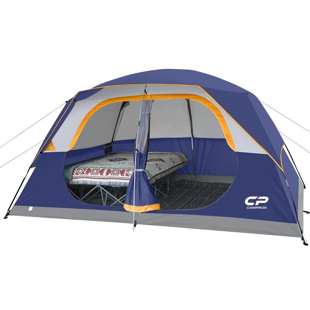 CAMPROS CP tent 8-person full-height interior offers standing room for daily tasks.