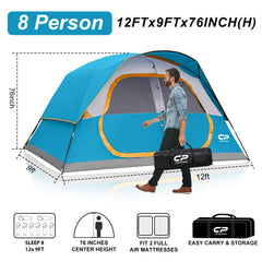 CAMPROS CP 8-Person interior high 76-inch height enables standing.