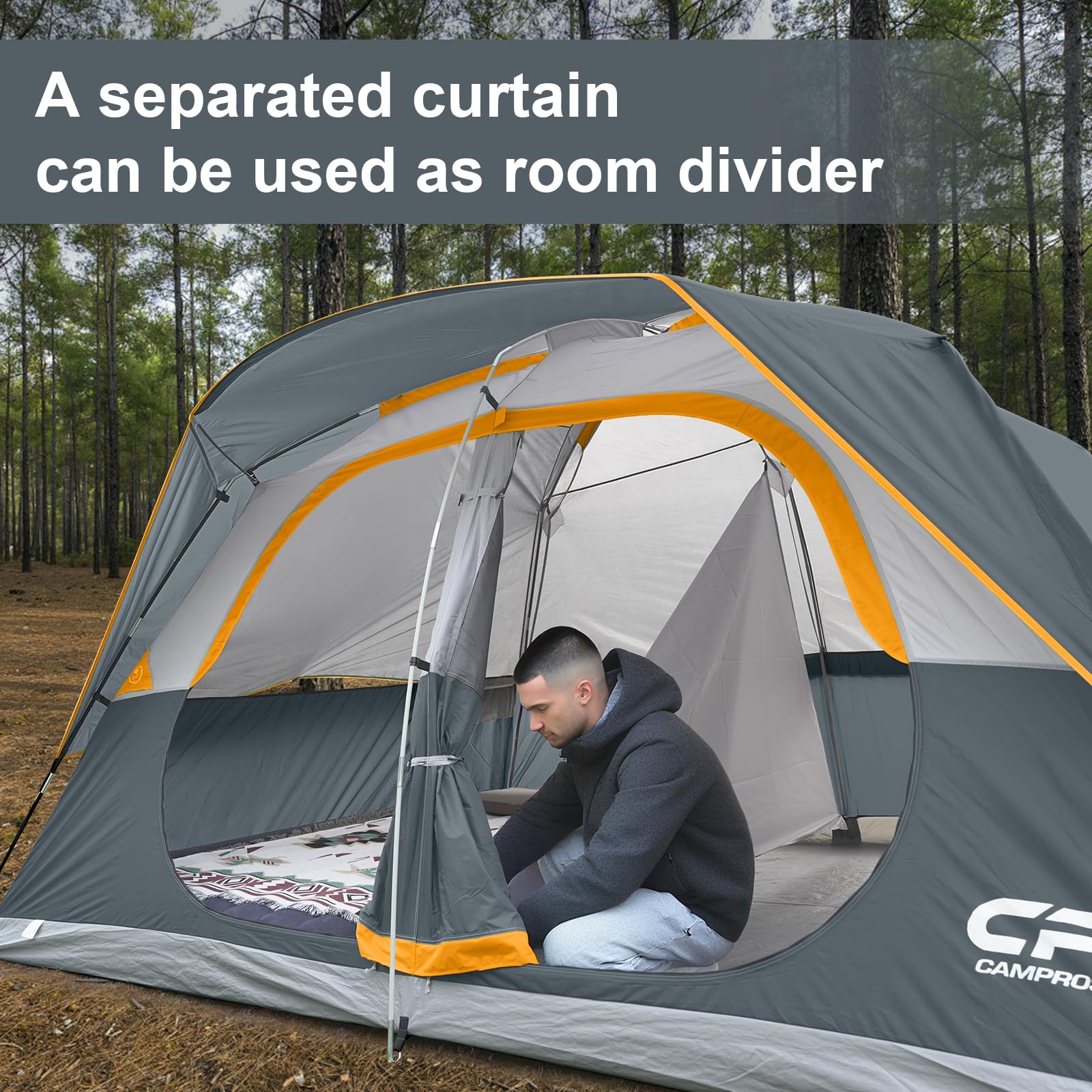 CAMPROS CP 8-person tent mesh roof view highlighting airflow and stargazing.
