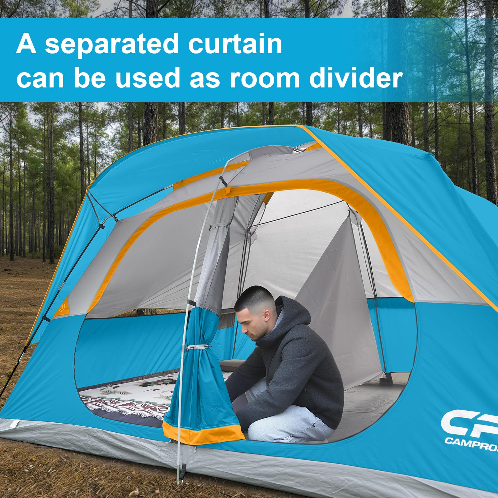 CAMPROS CP 8-Person tent mesh roof view for star-gazing and airflow.