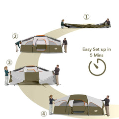 CAMPROS CP tent olive interior spaciousness enables easy changing and comfortable nights