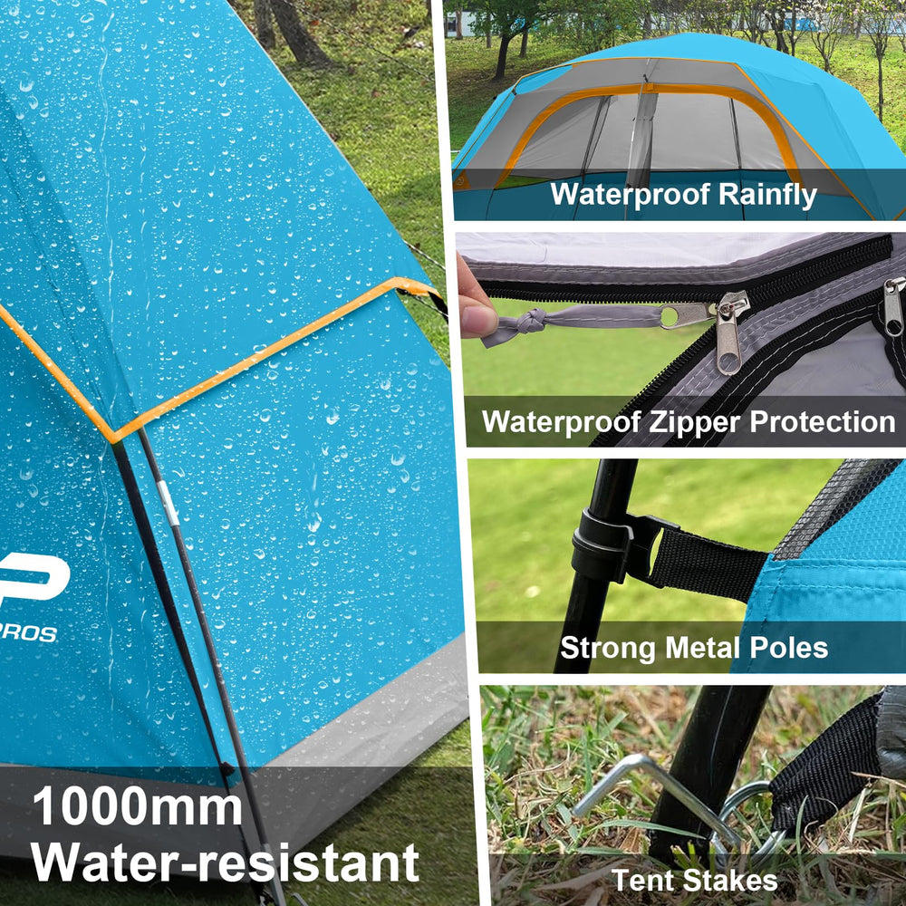 CAMPROS CP 8-Person tent pre-attached poles enable quick setup.