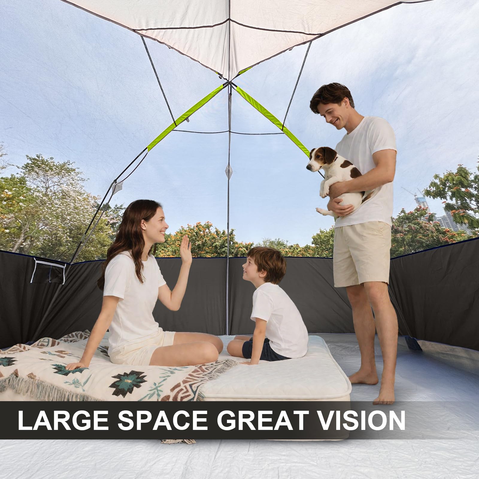 CAMPROS CP 8-person sky-view mesh top emphasizes ventilation and stargazing opportunities.