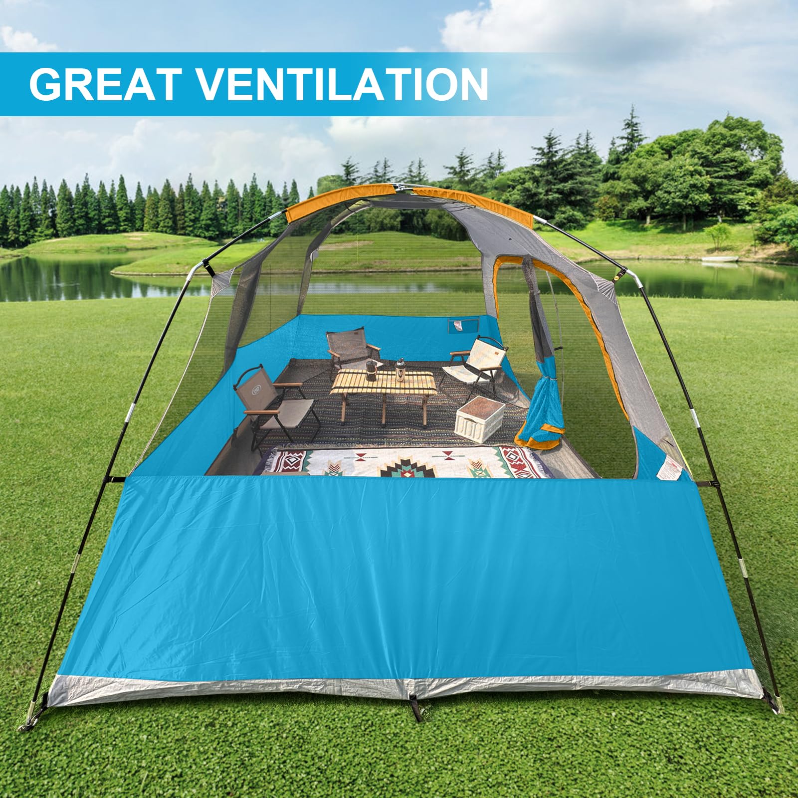 CAMPROS CP 8-Person tent wide-door entry eases gear access.
