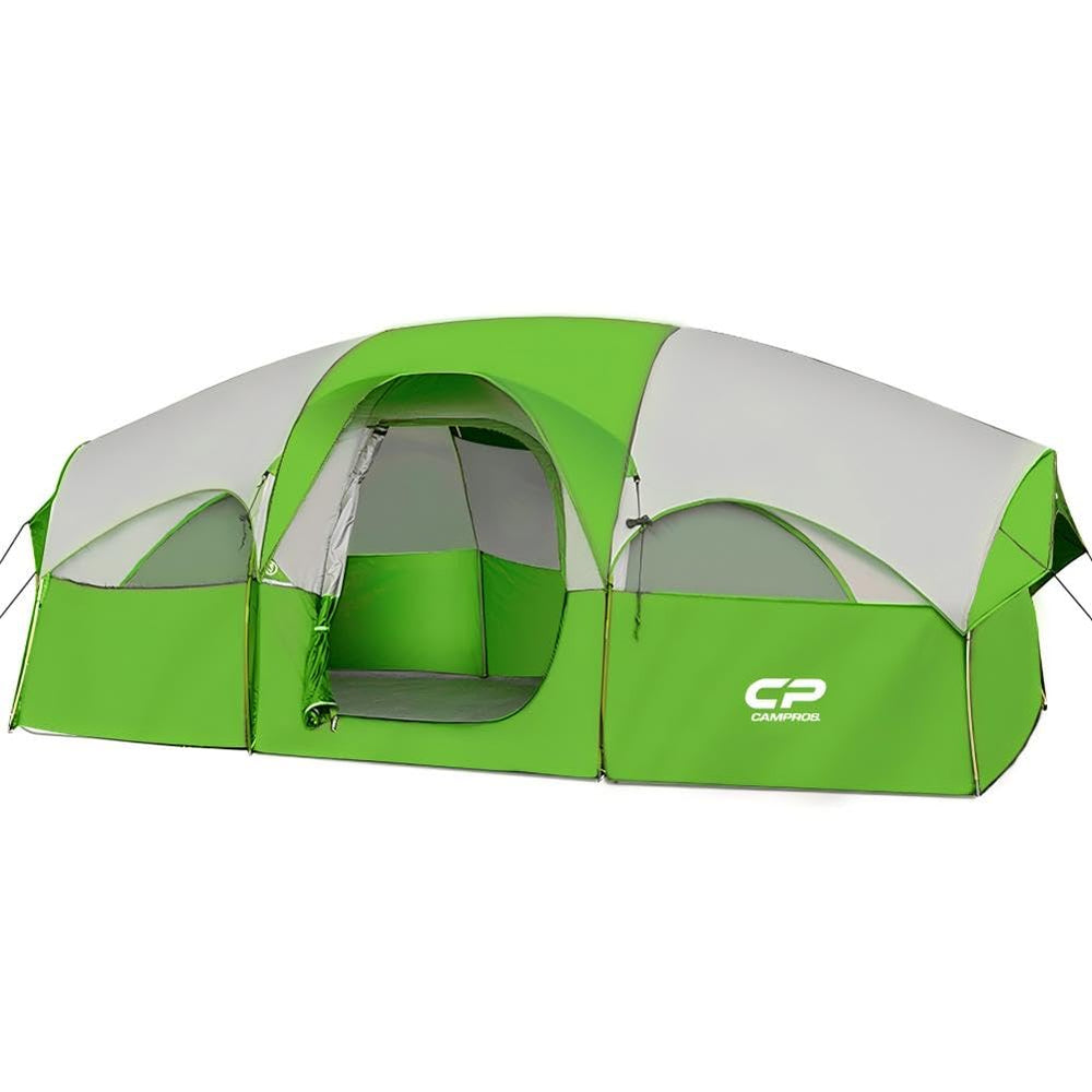 CAMPROS CP 8-person tent exterior in green shows waterproof design for family camping