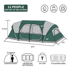 CAMPROS CP tent being pitched to highlight quick setup under 10 minutes