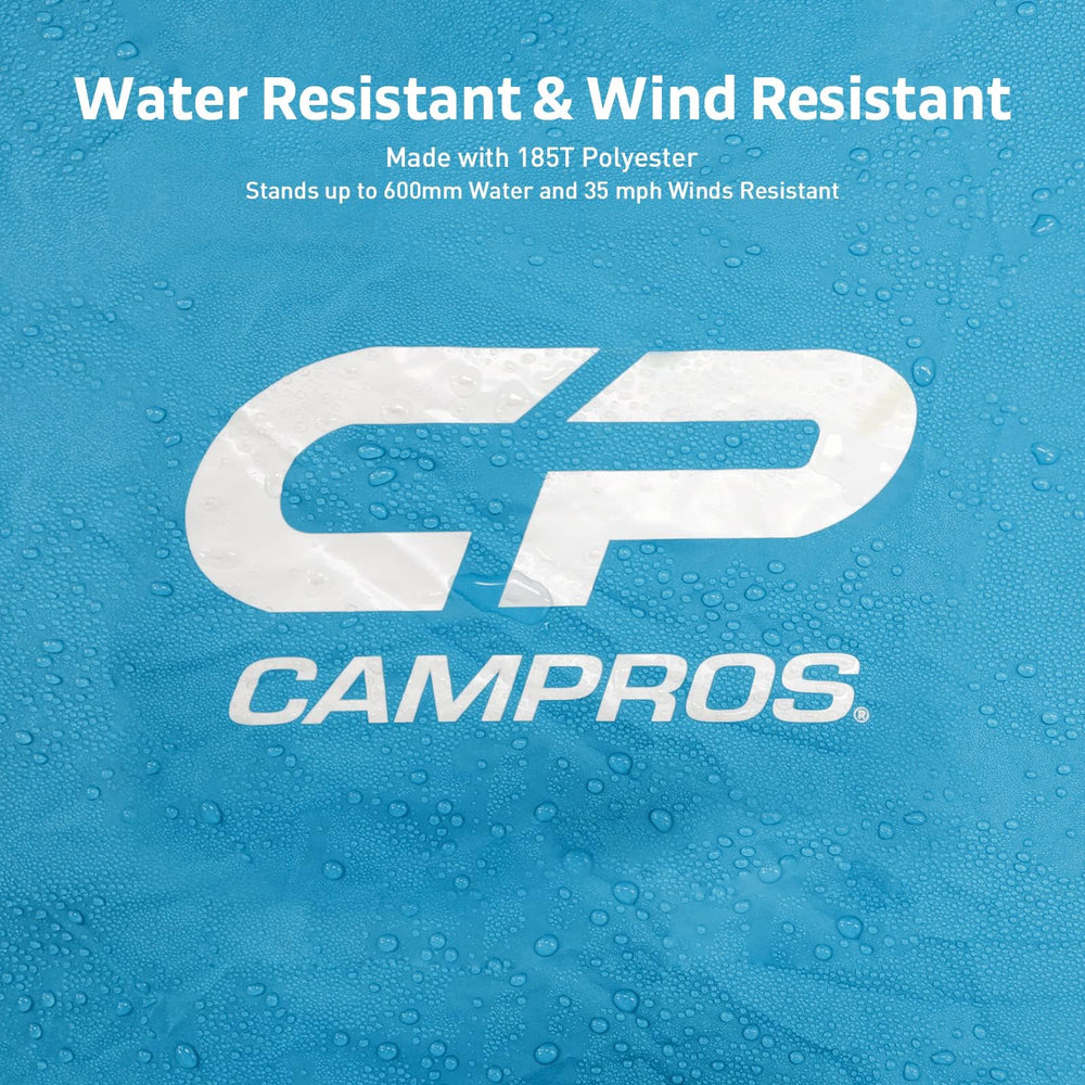 CAMPROS CP tent includes carry bag, poles, and stakes for easy transport.