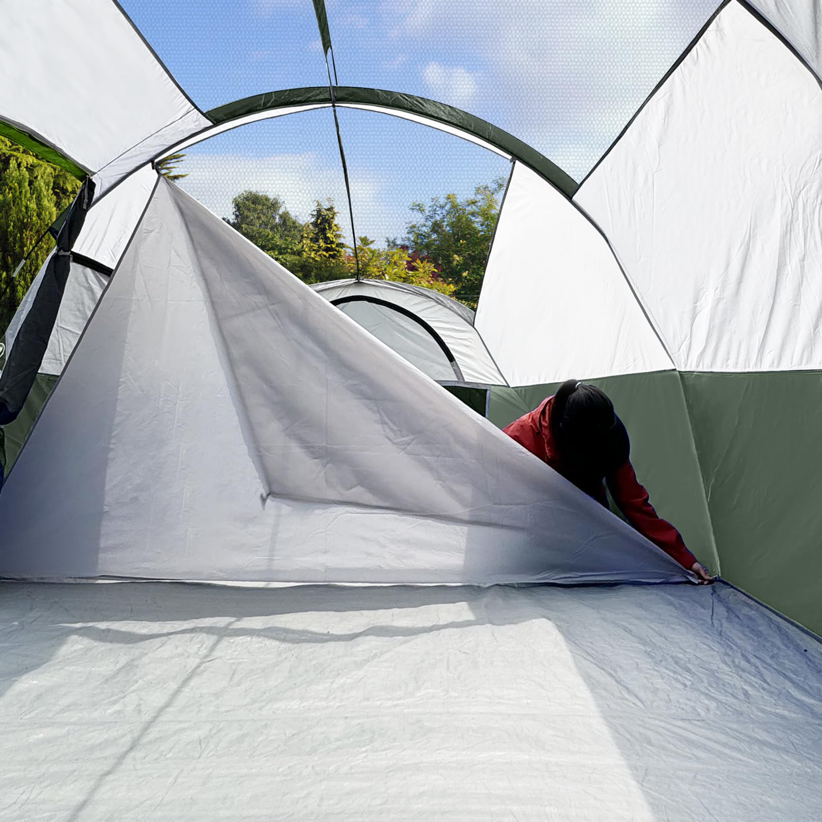 CAMPROS CP tent double-layer design with layered entry for versatile weather protection