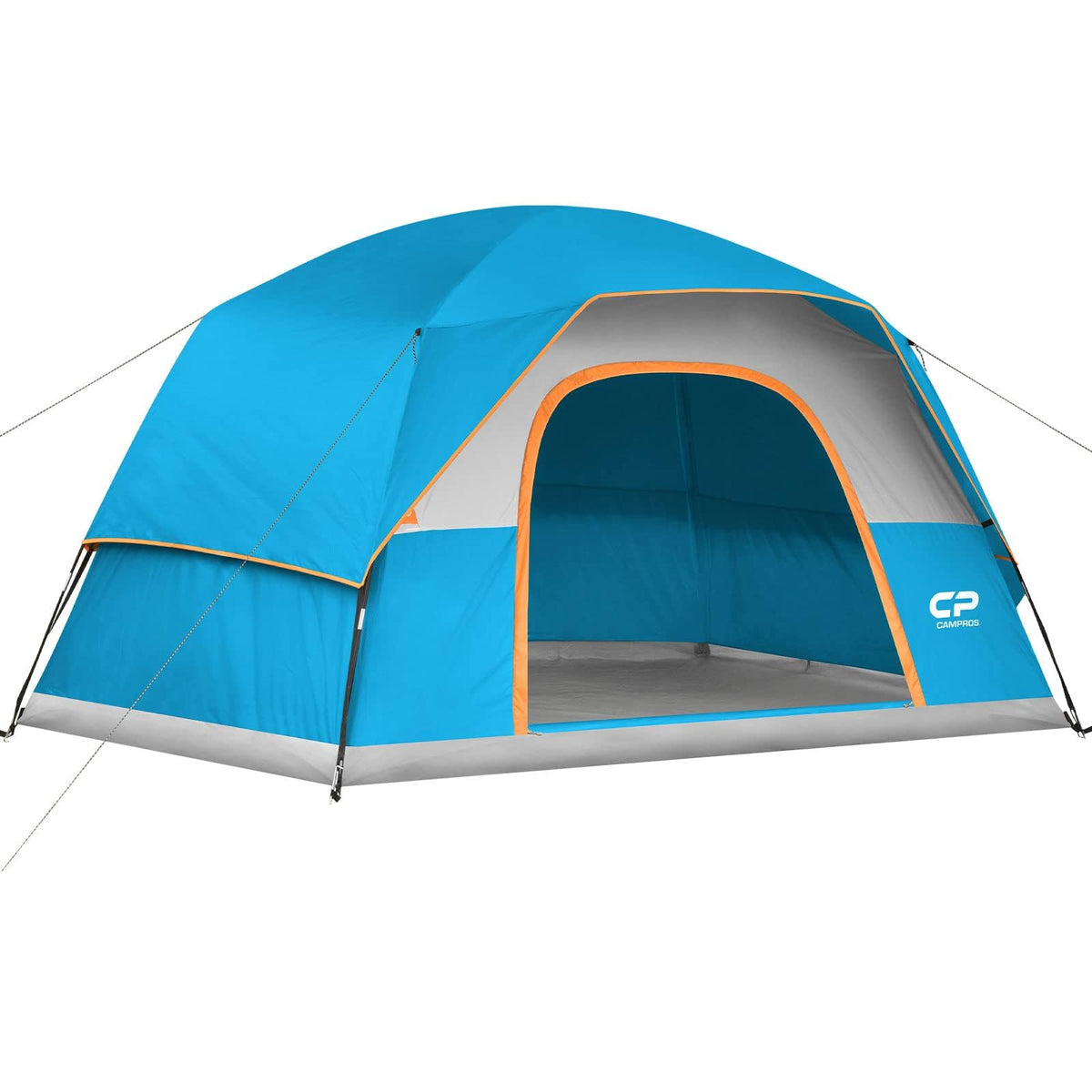 CAMPROS CP tent exterior front view shows sturdy shell for family camping.