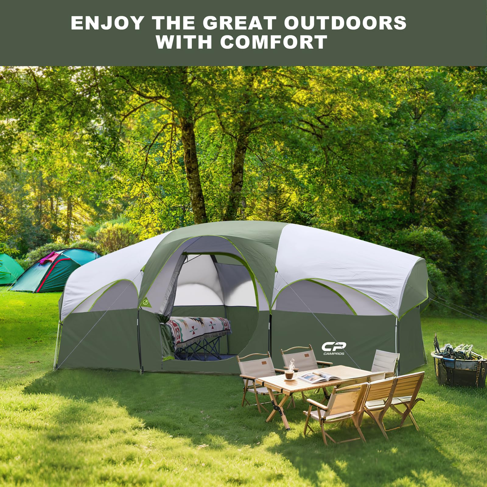 CAMPROS CP tent mesh top and doors enable airflow and scenic views
