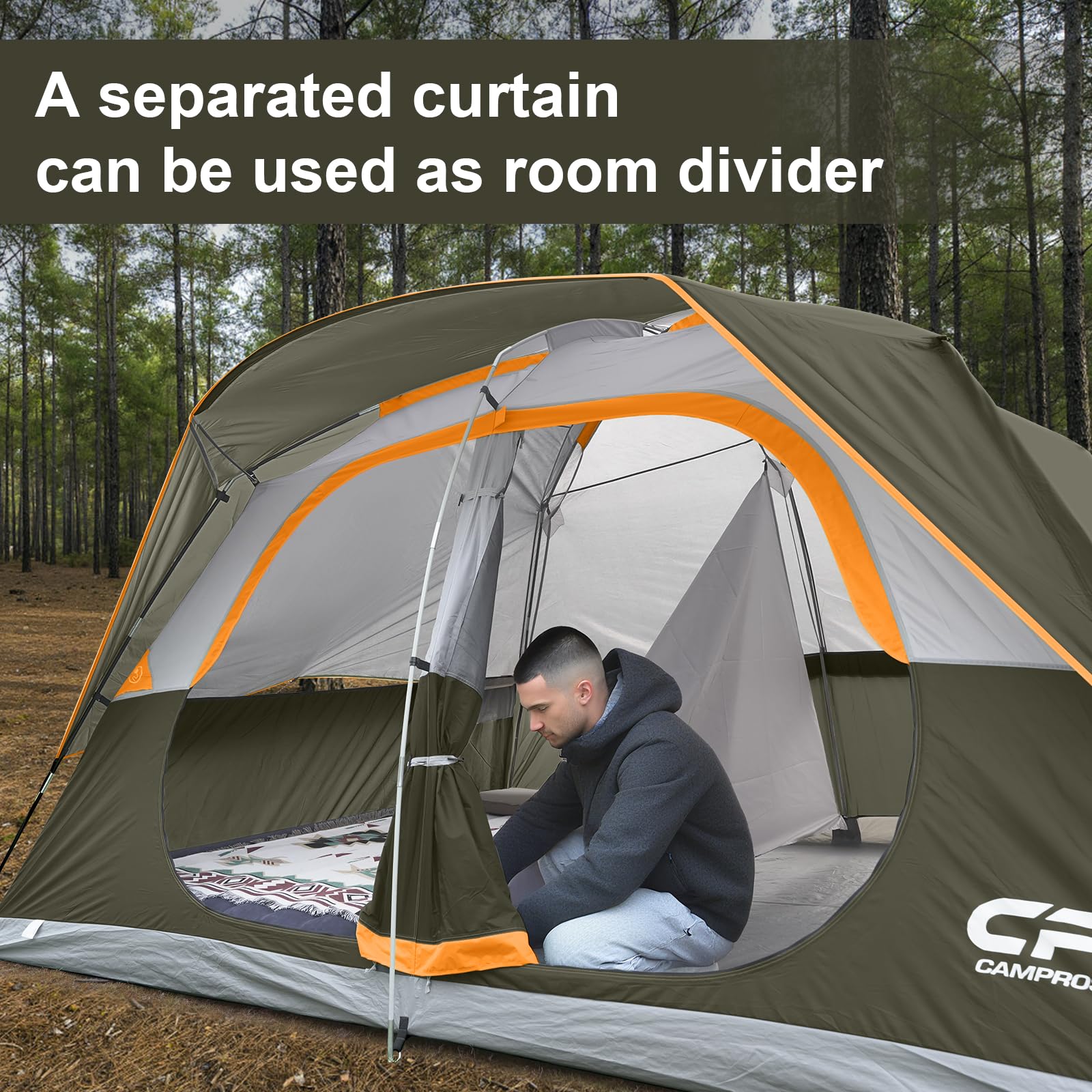 CAMPROS CP tent olive gear pockets and carry bag keep essentials organized.