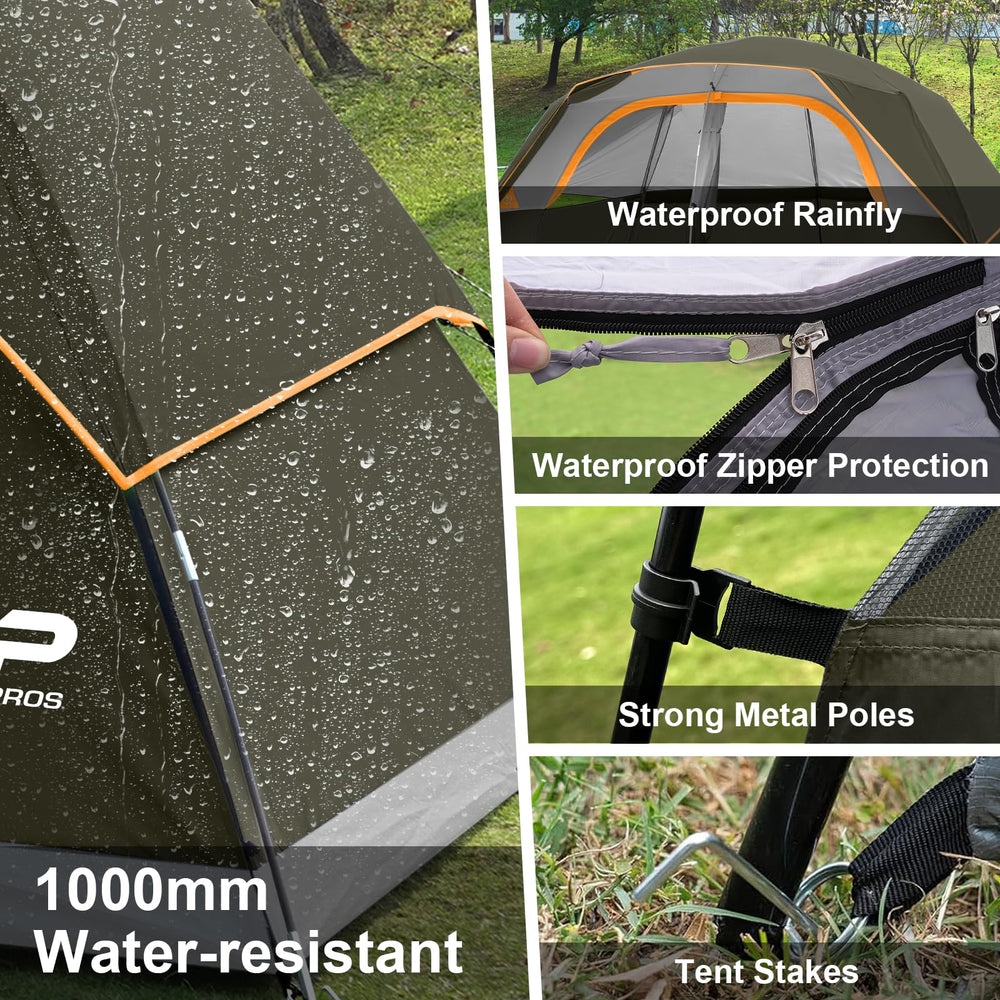 CAMPROS CP tent olive instant setup demonstrates quick, one-person assembly.