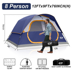CAMPROS CP tent quick-setup with pre-attached poles speeds campsite assembly.