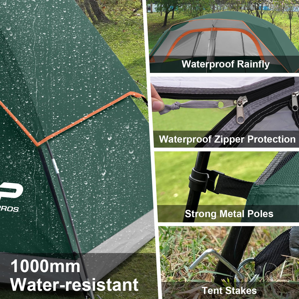 Campros CP tent rainfly provides all-weather protection and shade.