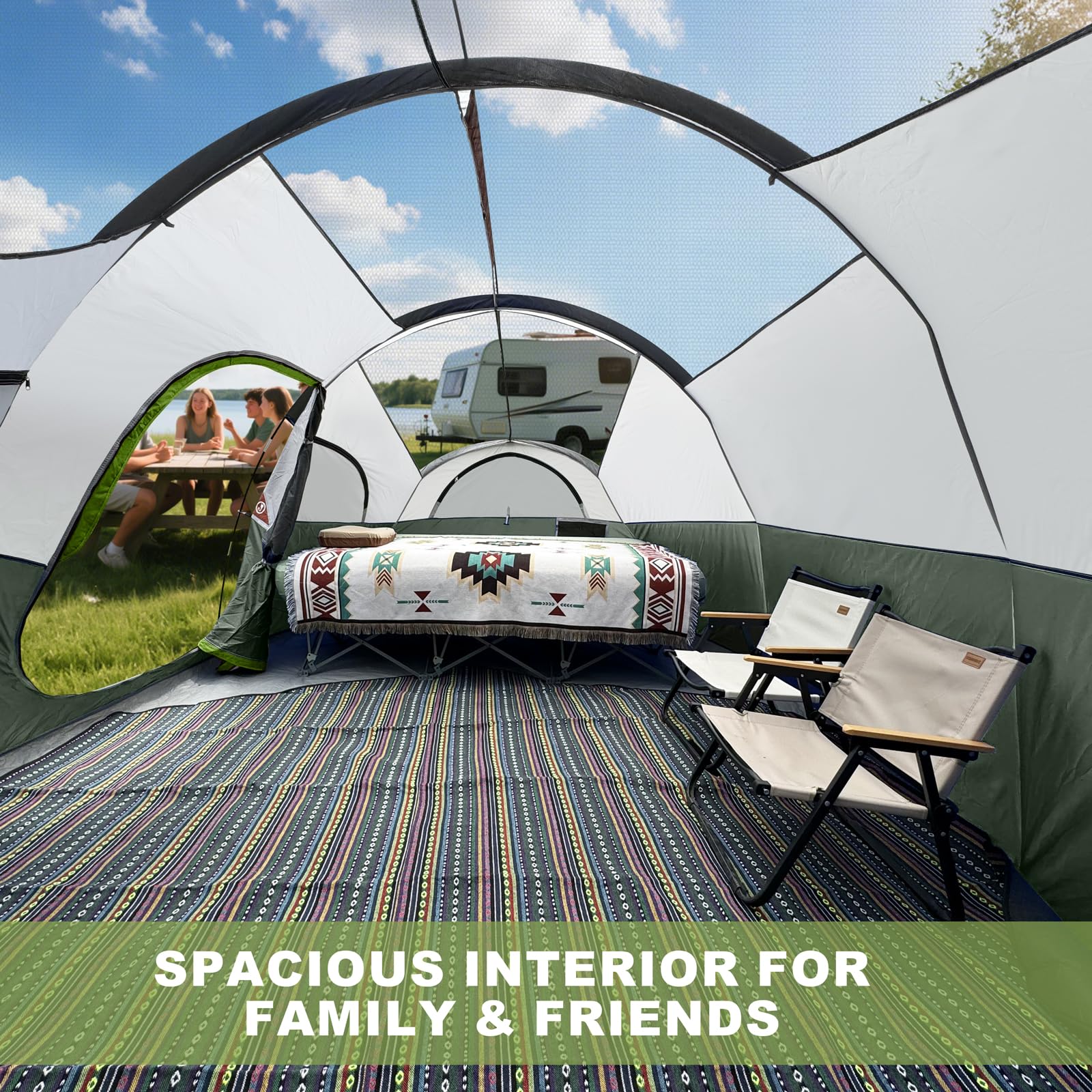 CAMPROS CP tent with sealed seams and waterproof strip delivering reliable rain protection