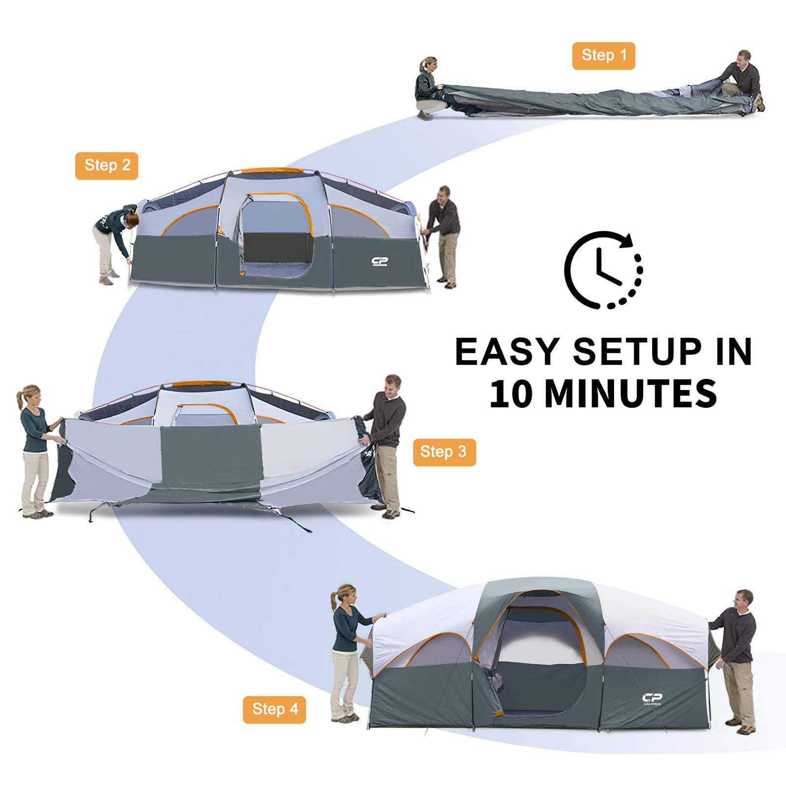 CAMPROS CP 8-person tent sealed seams and waterproof strip for moisture protection