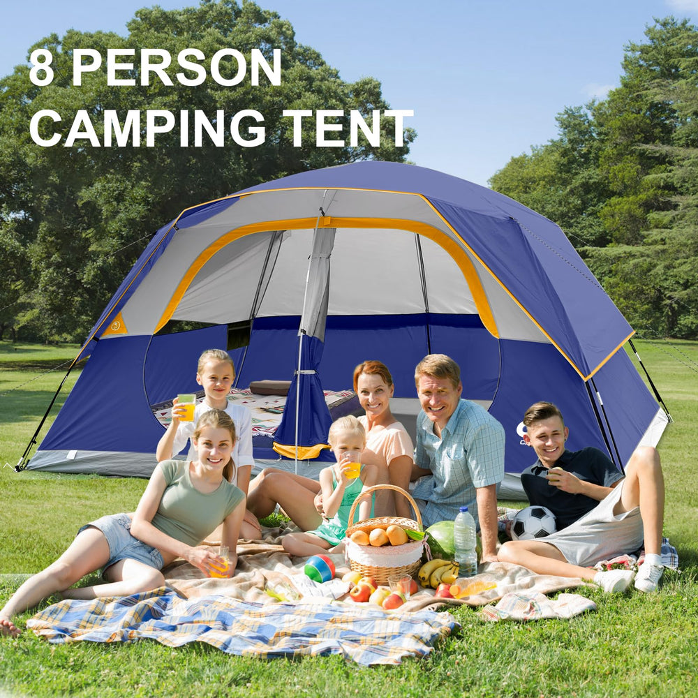 CAMPROS CP tent reinforced steel stakes ensure stability in wind.