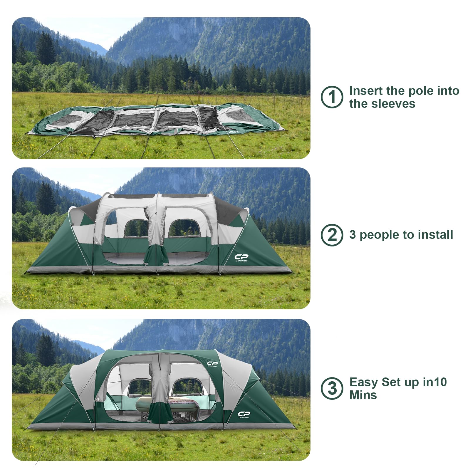 CAMPROS CP tent mesh roof and windows provide airflow for breathable comfort