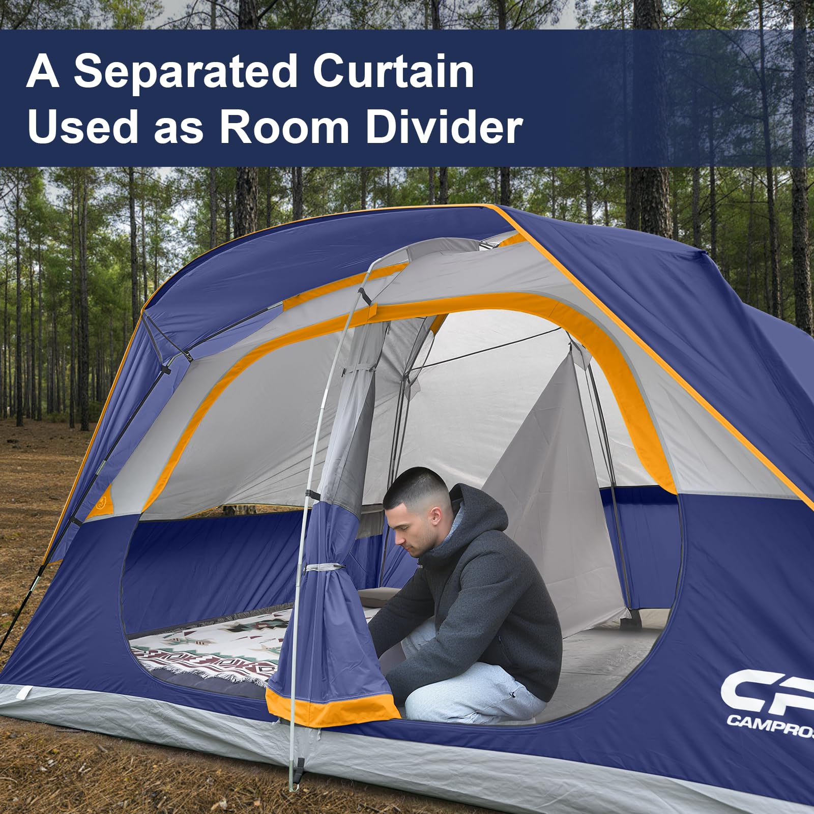 CAMPROS CP tent wide door enables easy in and out with gear.