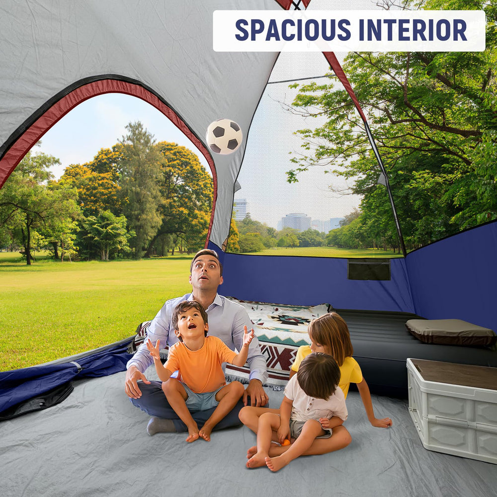 CAMPROS CP 6-person tent with large mesh windows provides 360-degree airflow