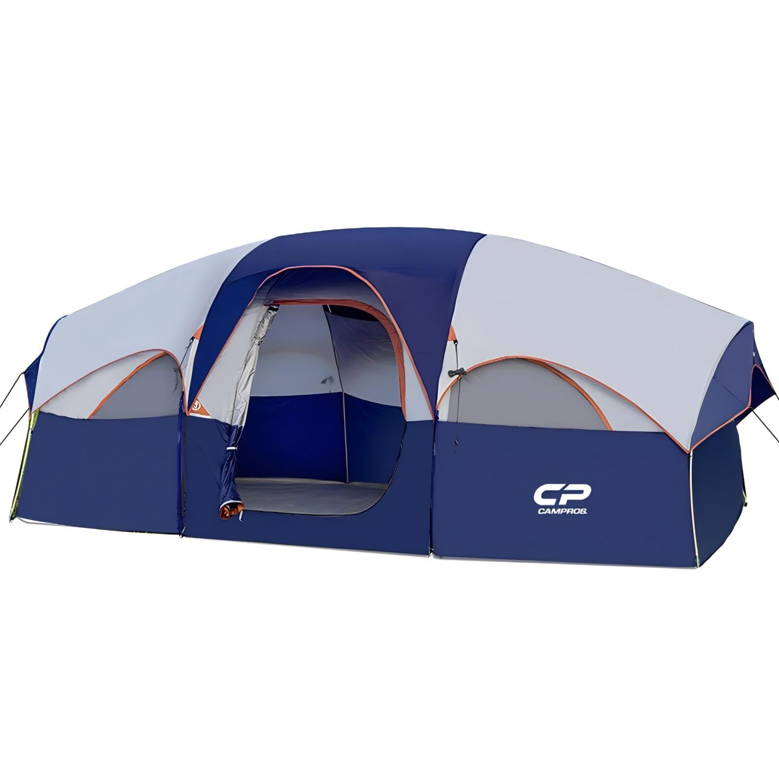 CAMPROS CP tent-8person blue front view showing a roomy interior for family camping.