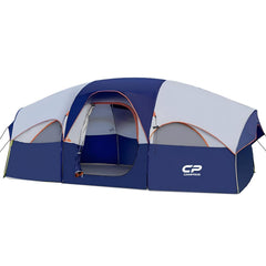 CAMPROS CP tent-8person blue front view showing a roomy interior for family camping.