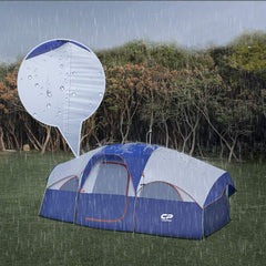 CAMPROS CP tent-8person blue mesh windows enable strong ventilation and scenic outdoor views.