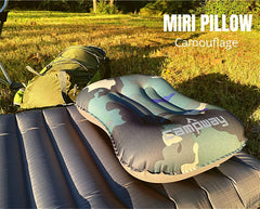 CAMPWAY Ultralight Pillow inflated to full size for cushioned neck support.